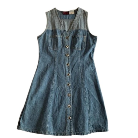 Vintage 80s, 90s Nevada Jeanswear denim button front mini dress size 8 - Picture 1 of 9